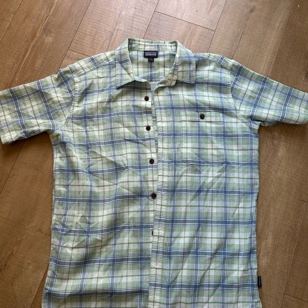 Patagonia Green and Blue Plaid Button-Down Shirt